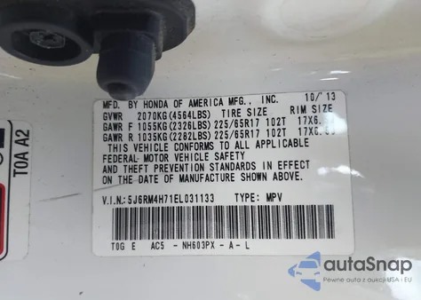 2014 Honda Cr-V Ex-L из США, поврежденный, VIN 5J6RM4H71EL031133